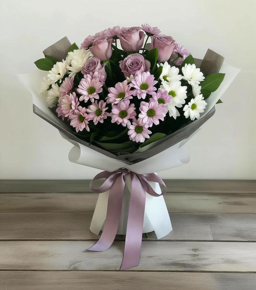Букет цветов из: Хризантемы и Розы в Костерево