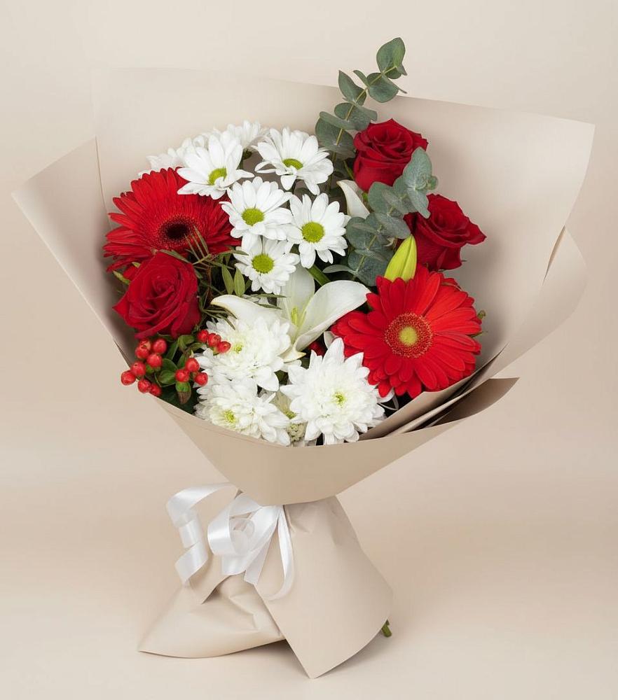 Букет цветов из: Розы, Хризантемы, Герберы и Лилии в Костерево