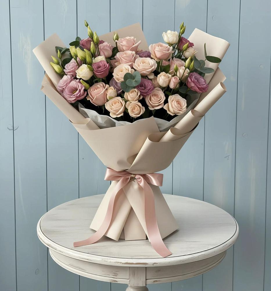 Букет цветов из: Розы и Лизиантусы в Костерево