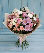 Букет цветов из:  Хризантемы, Розы и Альстромерии в Костерево
