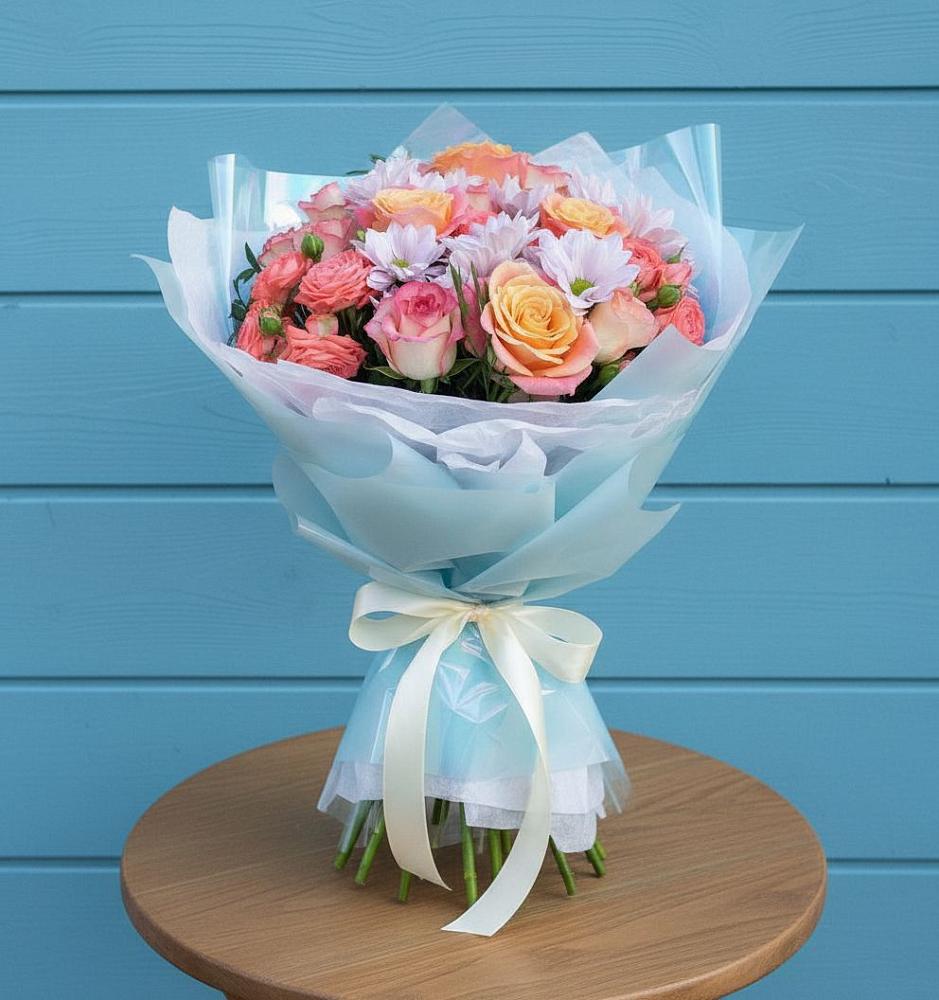 Букет цветов из: Хризантемы и Розы в Костерево